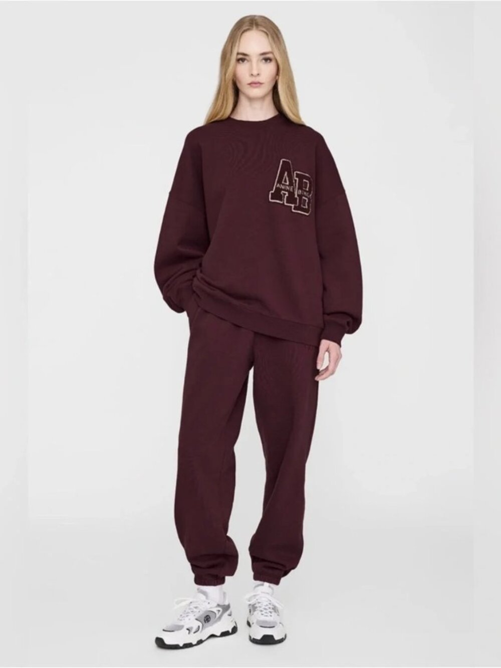 Anine Bing Karter Jogger Sweatpants Burgundy Logo Size XS
